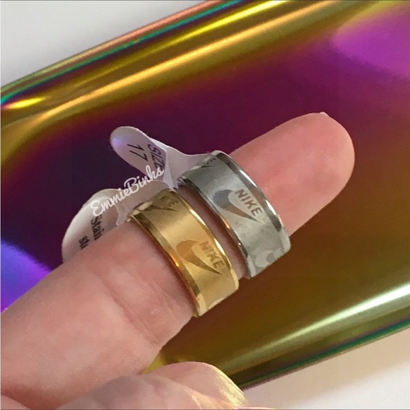 NWT Nike Swoosh Etched Stainless Steel Band Ring - Unisex Minimalist Design - Picture 9 of 13